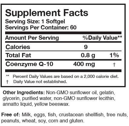 Researched Nutritionals CoQ10 Power Ingredients Label